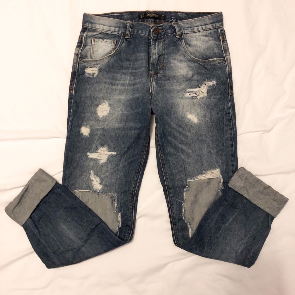 ZARA DISTRESSED BOYFRIEND JEANS - Picture 2 of 7